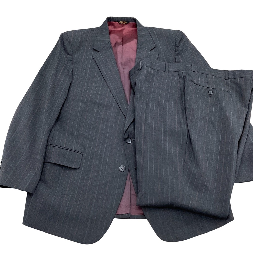Austin Manor‎ Pinstripe Suit Mens 46R 38W 29L Charcoal Gray Corporate Executive